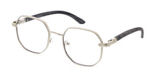 5163CLR Unisex Metal Medium Octagonal Frame w/ Woodgrain Print Temples & Clear Lens