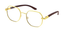5163CLR Unisex Metal Medium Octagonal Frame w/ Woodgrain Print Temples & Clear Lens