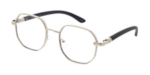 5163CLR Unisex Metal Medium Octagonal Frame w/ Woodgrain Print Temples & Clear Lens