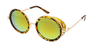 6243RV Unisex Combo Large Round Side Shield Steampunk Frame w/ Color Mirror Lens