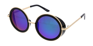 6243RV Unisex Combo Large Round Side Shield Steampunk Frame w/ Color Mirror Lens