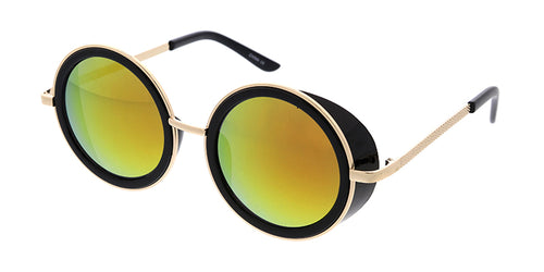 6243RV Unisex Combo Large Round Side Shield Steampunk Frame w/ Color Mirror Lens