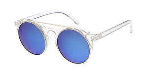 6442RV Unisex Combo Large Hipster Round Frame w/ Metal Clip On Lens and Color Mirror Lens