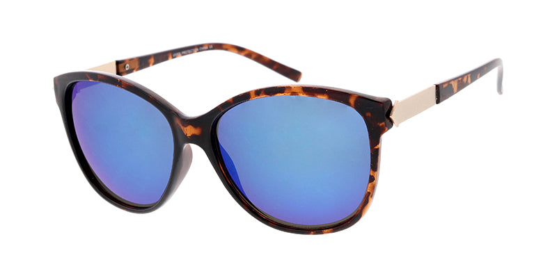 6646RV Women's Plastic Medium Designer Inspired Frame w/ Metal Accents and Color Mirror Lens