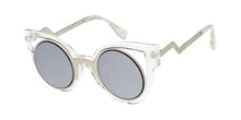 6719CRY/RV Women's Plastic Medium Funky Round Cat Eye Crystal Color Frame w/ Color Mirror Lens