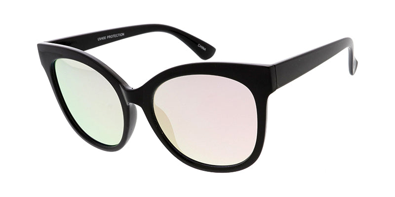 6861REV Women's Plastic Large Cat Eye w/ Spectrum Color Mirror Lens