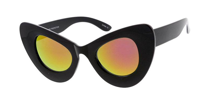 6885RV Women's Plastic Large Chunky Cat Eye w/ Color Mirror Lens