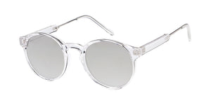 6906CRY/RV Unisex Plastic Round Hipster Small Crystal Clear Frame w/ Color Mirror Lens