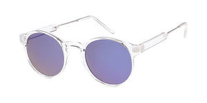 6906CRY/RV Unisex Plastic Round Hipster Small Crystal Clear Frame w/ Color Mirror Lens