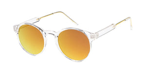6906CRY/RV Unisex Plastic Round Hipster Small Crystal Clear Frame w/ Color Mirror Lens