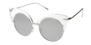 7076RV Women's Combo Large Round Cat Eye Frame w/ Color Mirror Lens