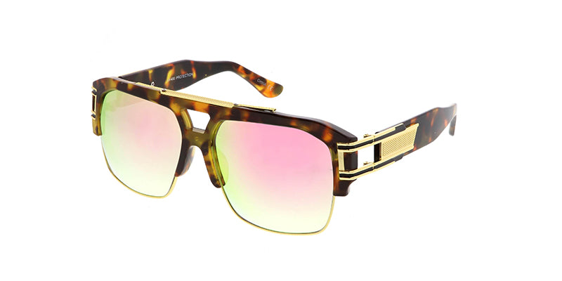 7145RV Unisex Plastic Large Thick Half Frame w/ Metal Accents and Color Mirror Lens
