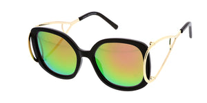 7148RV Women's Plastic Large Rounded Square Frame w/ Looped Temples and Color Mirror Lens