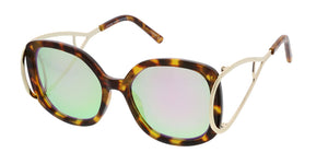 7148RV Women's Plastic Large Rounded Square Frame w/ Looped Temples and Color Mirror Lens
