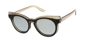 7195RV Women's Plastic Medium Double Layered Wing Tip Cat Eye Frame w/ Color Mirror Lens