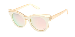 7195RV Women's Plastic Medium Double Layered Wing Tip Cat Eye Frame w/ Color Mirror Lens