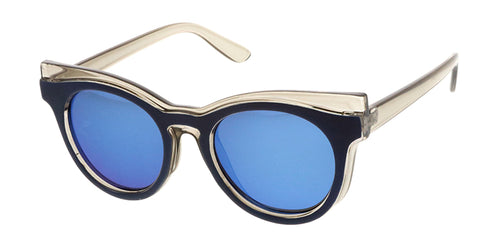 7195RV Women's Plastic Medium Double Layered Wing Tip Cat Eye Frame w/ Color Mirror Lens
