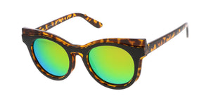7195RV Women's Plastic Medium Double Layered Wing Tip Cat Eye Frame w/ Color Mirror Lens