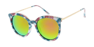 7222RV Women's Plastic Large Rounded Multi Color Print Frame w/ Color Mirror Lens