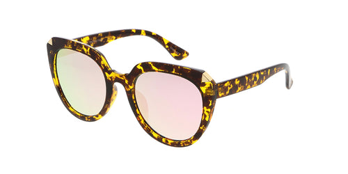 7237RV Women's Plastic Large Tipped Cat Eye Frame w/ Color Mirror Lens