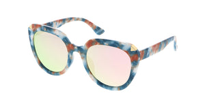 7238RV Women's Plastic Large Tipped Cat Eye Multicolor Print Frame w/ Color Mirror Lens