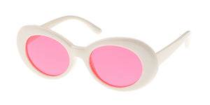 7268WHT/COL Women's Plastic Oval Retro White Frame w/ Color Lens Clout Goggles
