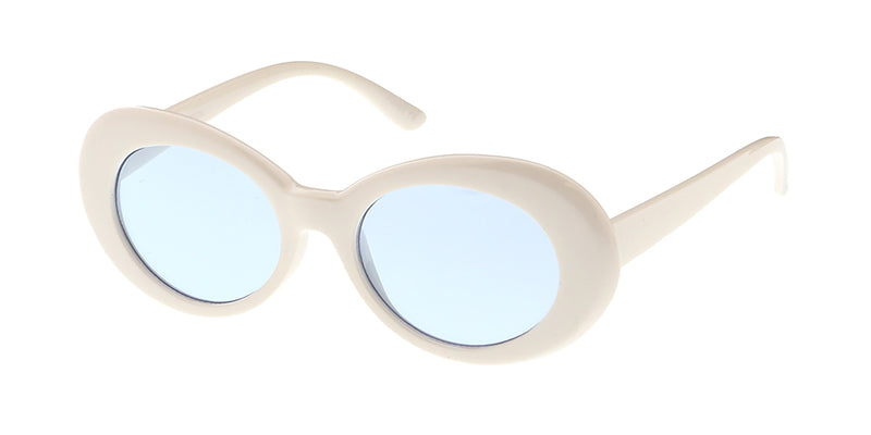 7268WHT/COL Women's Plastic Oval Retro White Frame w/ Color Lens Clout – Sunny Sunglasses
