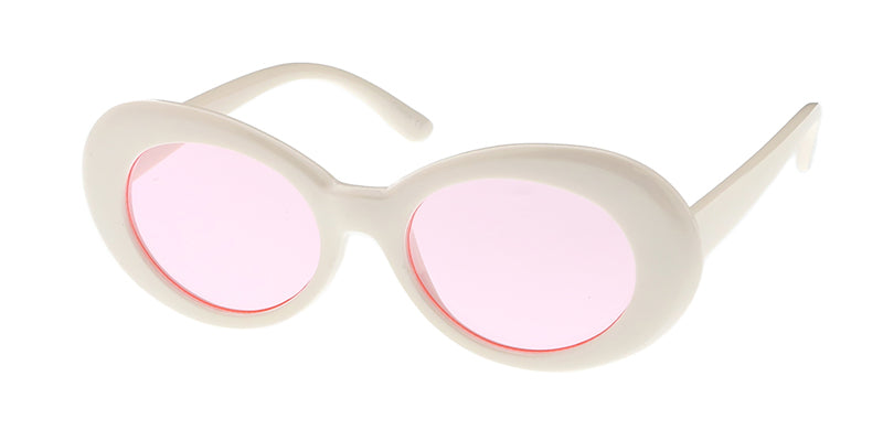clout goggles 7268WHT/COL Women's Plastic Oval Retro White Frame w/ Color Lens Clout – Sunny Sunglasses