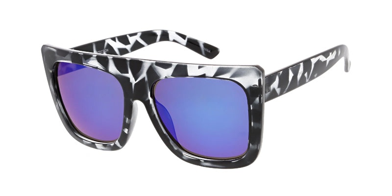 7419RV Women's Plastic Oversized Thick Square Flat Top Frame w/ Color Mirror Lens