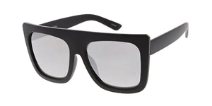 7419RV Women's Plastic Oversized Thick Square Flat Top Frame w/ Color Mirror Lens