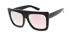 7419RV Women's Plastic Oversized Thick Square Flat Top Frame w/ Color Mirror Lens