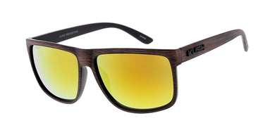 7737KSH/RV KUSH Plastic Medium Flat Top Woodgrain Textured Frame w/ Color Mirror Lens