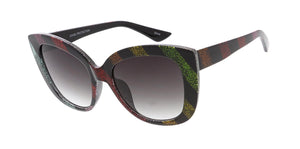 7783GLT Women's Plastic Large Striped Glitter Cat Eye Frame