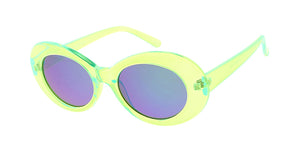 7788NEO/RV Unisex Plastic '90s Retro Round Oval Crystal Neon Frame Clout Goggles w/ Color Mirror Lens