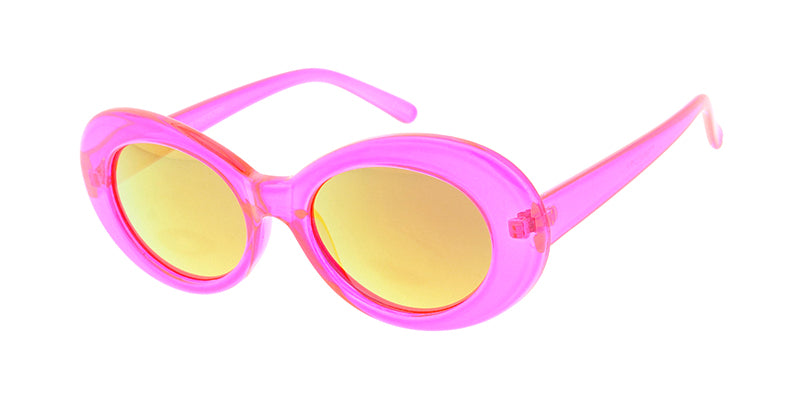 7788NEO/RV Unisex Plastic '90s Retro Round Oval Crystal Neon Frame Clout Goggles w/ Color Mirror Lens