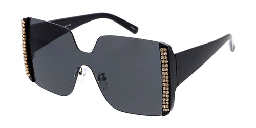 80070RH Women's Plastic Large Square Shield Frame w/ Rhinestone Adornment