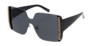 80070RH Women's Plastic Large Square Shield Frame w/ Rhinestone Adornment