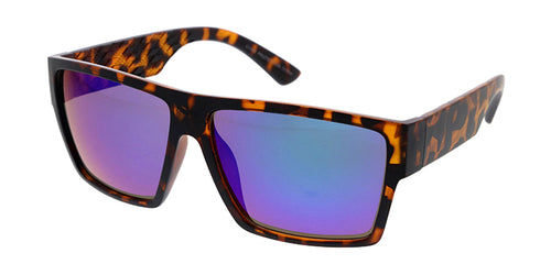 80228ME/RV Men's Plastic Casual Medium Rectangular Flat Top Frame w/ Color Mirror Lens