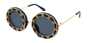 80340 Women's Plastic Medium Round Frame w/ Faux Leather Braided Chain
