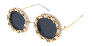 80340 Women's Plastic Medium Round Frame w/ Faux Leather Braided Chain