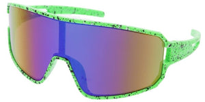 80369ME/RV Men's Plastic Sport Large Shield Speckle Printed Frame w/ Color Mirror Lens