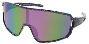 80369ME/RV Men's Plastic Sport Large Shield Speckle Printed Frame w/ Color Mirror Lens