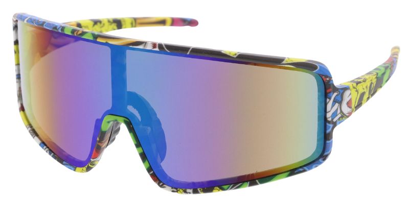 80378ME Men's Plastic Sport Large Shield Multi-Colored Printed Frame