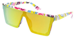 80415 Unisex Plastic Large Flat Top Rimless Shield Multi-Colored Printed Frame