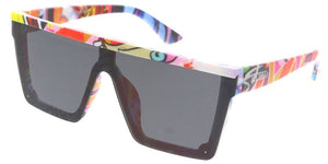 80417KSH KUSH Unisex Plastic Large Flat Top Rimless Shield Multi-Colored Printed Frame