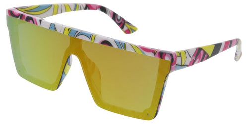 80417KSH KUSH Unisex Plastic Large Flat Top Rimless Shield Multi-Colored Printed Frame