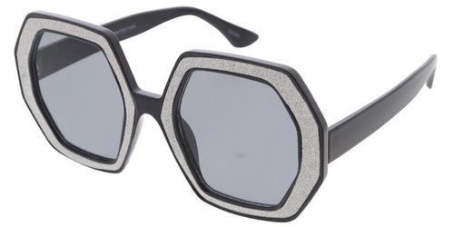 80449 Women's Plastic Large Chunky Hexagonal Vintage Inspired Frame W/ Glitter Border