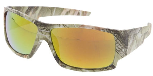 80462ME/RV Men's Plastic Casual Medium Square Camouflage Printed Wrap w/ Color Mirror Lens