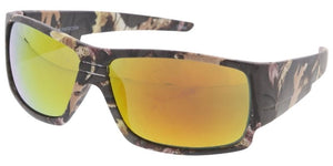 80462ME/RV Men's Plastic Casual Medium Square Camouflage Printed Wrap w/ Color Mirror Lens