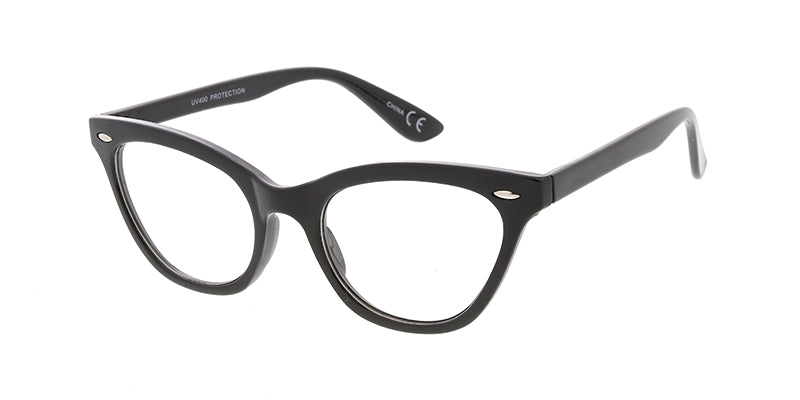 9219CLR Women's Plastic Small Classic Rockabilly Vintage Inspired Cat Eye Frame w/ Clear Lens